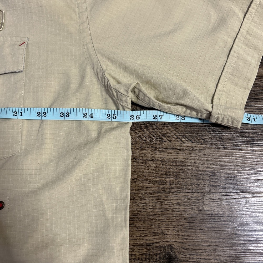 Vintage Tommy Hilfiger Shirt Men XL Tan Button Up Safari Patch Work - Picture 8 of 10